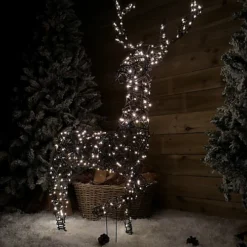 1.2m Indoor Outdoor LED Christmas Wicker Reindeer Decoration In Warm White
