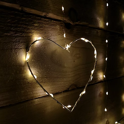 1.2m Premier Christmas Static Heart LED Silver Pin Wire V Curtain Lights In Warm White 2 1.2m Premier Christmas Static Heart LED Silver Pin Wire V Curtain Lights In Warm White - Image 2