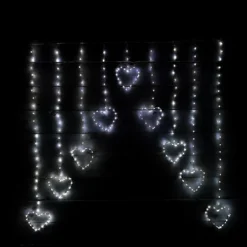 1.2m Premier Christmas Static Heart LED Silver Pin Wire V Curtain Lights In White