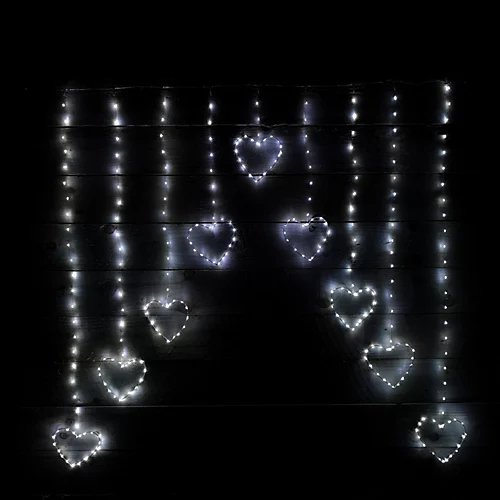 1.2m Premier Christmas Static Heart LED Silver Pin Wire V Curtain Lights In White 1 1.2m Premier Christmas Static Heart LED Silver Pin Wire V Curtain Lights In White