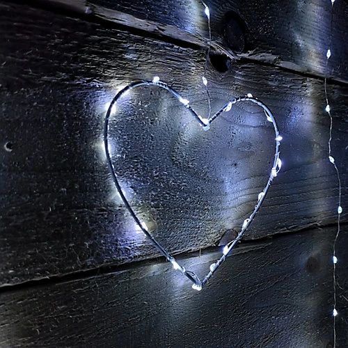 1.2m Premier Christmas Static Heart LED Silver Pin Wire V Curtain Lights In White 2 1.2m Premier Christmas Static Heart LED Silver Pin Wire V Curtain Lights In White - Image 2