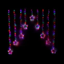 1.2m Premier Christmas Static Star LED Silver Pin Wire V Curtain Lights In Rainbow