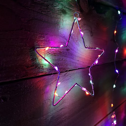 1.2m Premier Christmas Static Star LED Silver Pin Wire V Curtain Lights In Rainbow 2 1.2m Premier Christmas Static Star LED Silver Pin Wire V Curtain Lights In Rainbow - Image 2