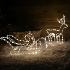 1.4m LED Reindeer With Sleigh Christmas Rope Light Silhouette In Warm White