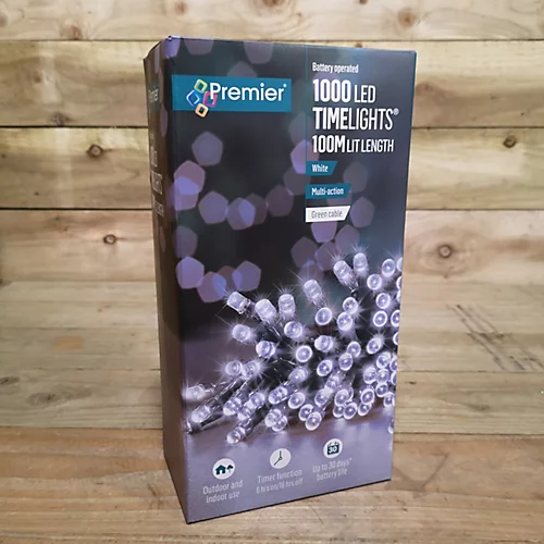 1000 LED 100m Premier Christmas Indoor Outdoor Multi Function Battery Operated String Lights With Timer In Cool White 3 1000 LED 100m Premier Christmas Indoor Outdoor Multi Function Battery Operated String Lights With Timer In Cool White - Image 3