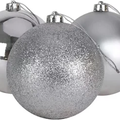 10cm/6Pcs Christmas Baubles Shatterproof Silver,Tree Decorations