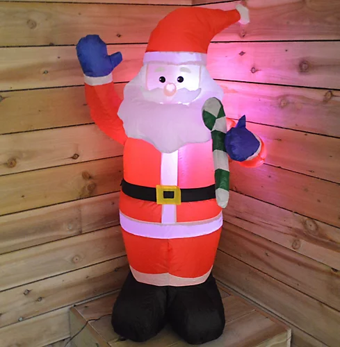 120cm (4ft) Tall Inflatable Indoor / Outdoor Christmas Santa & Candy Cane 2 120cm (4ft) Tall Inflatable Indoor / Outdoor Christmas Santa & Candy Cane - Image 2