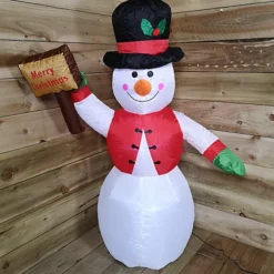 122cm (4ft) Inflatable LED Outdoor Winter Snowman With Merry Christmas Sign