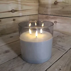 15 X 15cm Triple Flame Real Wax Christmas Candle In Smoke Grey Glass With Timer, Dimmer And Remote