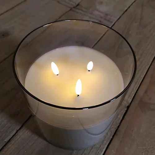 15 X 15cm Triple Flame Real Wax Christmas Candle In Smoke Grey Glass With Timer, Dimmer And Remote 2 15 X 15cm Triple Flame Real Wax Christmas Candle In Smoke Grey Glass With Timer, Dimmer And Remote - Image 2
