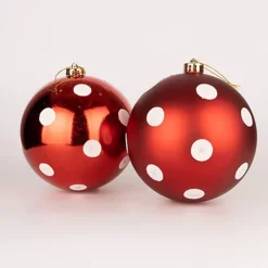 15cm/3Pcs Christmas Baubles Shatterproof Red White Polka Dots,Tree Decorations