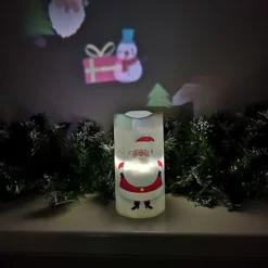 15cm Battery Operated LED Projector Candle With Rotating Christmas Pattern