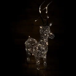 1m Grey Outdoor Standing LED Wicker Reindeer Christmas Decoration In Warm White