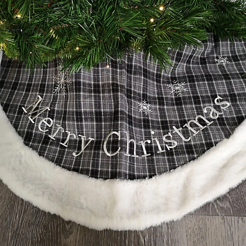 1m Luxury Embroided Grey Christmas Tree Skirt Felt Plaid Fluffy Apron 4 1m Luxury Embroided Grey Christmas Tree Skirt Felt Plaid Fluffy Apron - Image 4