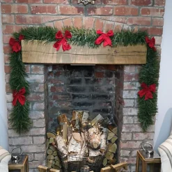 2.7m (9ft) X 20cm Christmas Premier Green Tinsel Garland With 6 Red Velvet Bows