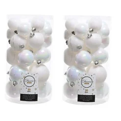 2 X 30 White Iridescent Christmas Baubles Shatterproof Tree Decor Glitter Shiny Iris