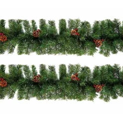 2 X Artificial Christmas Garland Red Berry & Pine Cones Green Garland 2.7M