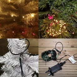 200 LED 10 X 1.9m Premier Multi Function Waterfall Christmas Tree Lights With Timer In Red & Gold