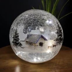 20cm Festive Christmas Crackle Effect Glass Lodge Scene LED Light Ball