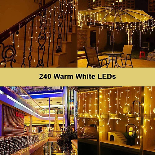 240 Warm White ICICLE LED Lights Green Cable With 8 Effects Multifunction Auto Memory Indoor/Outdoor Christmas 2 240 Warm White ICICLE LED Lights Green Cable With 8 Effects Multifunction Auto Memory Indoor/Outdoor Christmas - Image 2
