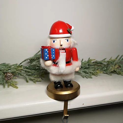 24cm Premier Wooden Christmas Santa Nutcracker Stocking Holder 1 24cm Premier Wooden Christmas Santa Nutcracker Stocking Holder