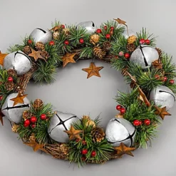 25cm Bells Stars And Pine Green Christmas Wreath -Deals Christmas Decor Store 25cm bells stars and pine green christmas wreath5056141027807 03c MP