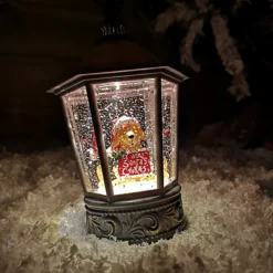 26cm Snowtime Dual Power LED Christmas Glitter Water Spinner Blue Lantern Cute Dog Scene
