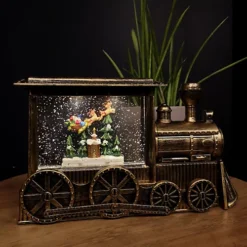 29cm Gold Water Spinner Christmas Train And With Santa Scene Decoration