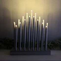 29cm Premier Christmas Candle Bridge With 17 LEDs & Timer In Silver Battery Operated