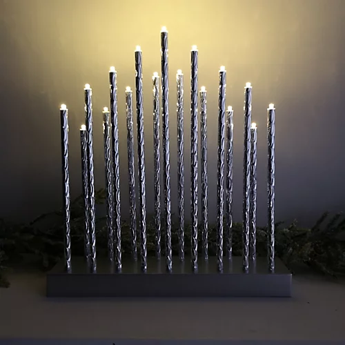 29cm Premier Christmas Candlebridge With 17 LEDs In Silver Aluminium Battery Operated 1 29cm Premier Christmas Candlebridge With 17 LEDs In Silver Aluminium Battery Operated