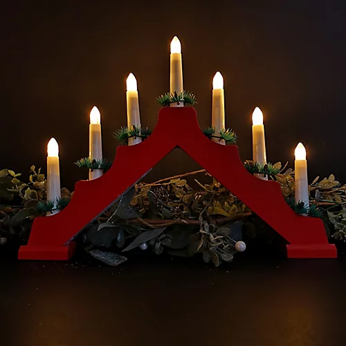 29cm Snow White Christmas Candlebridge With 7 Bulbs In Red Wood Battery Operated 1 29cm Snow White Christmas Candlebridge With 7 Bulbs In Red Wood Battery Operated