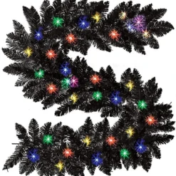 2m Prelit Imperial Pine Black W/Multicolour Leds Christmas Christmas Garland