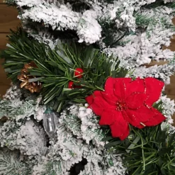 2m X 15cm Festive Christmas Green Tinsel Garland With Poinsettia, Berries And Pine Cones -Deals Christmas Decor Store 2m x 15cm festive christmas green tinsel garland with poinsettia berries and pine cones5056589192983 02c MP