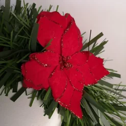 2m X 15cm Festive Christmas Green Tinsel Garland With Poinsettia, Berries And Pine Cones -Deals Christmas Decor Store 2m x 15cm festive christmas green tinsel garland with poinsettia berries and pine cones5056589192983 03c MP