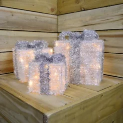 3 Piece Warm White LEDs Battery Operated Silver Christmas Gift Boxes With Timer 7 3 Piece Warm White LEDs Battery Operated Silver Christmas Gift Boxes With Timer -Deals Christmas Decor Store 3 piece warm white leds battery operated silver christmas gift boxes with timer5056589198572 04c MP