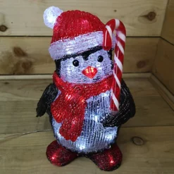 30cm Acrylic Christmas Penguin With Candy Cane 30 Ice White LEDs -Deals Christmas Decor Store 30cm acrylic christmas penguin with candy cane 30 ice white leds5056589199852 03c MP
