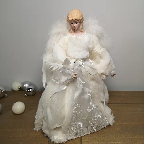 30cm Premier Christmas Tree Topper Angel Decoration Holding Dove In White 2 30cm Premier Christmas Tree Topper Angel Decoration Holding Dove In White - Image 2