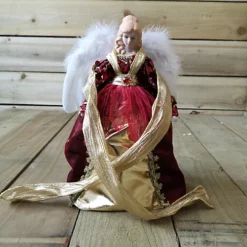 30cm Premier Christmas Tree Topper Angel With Feather Wings In Burgundy & Gold