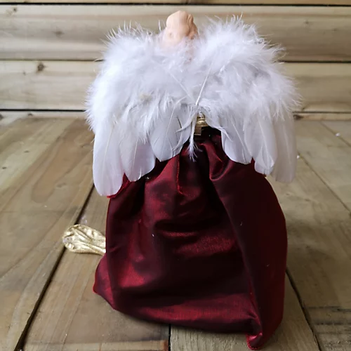 30cm Premier Christmas Tree Topper Angel With Feather Wings In Burgundy & Gold 4 30cm Premier Christmas Tree Topper Angel With Feather Wings In Burgundy & Gold - Image 4