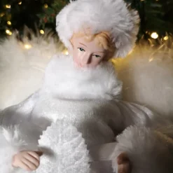 30cm White Velvet Angel Christmas Tree Topper With Feather Wings -Deals Christmas Decor Store 30cm white velvet angel christmas tree topper with feather wings5056589187484 03c MP