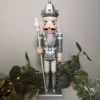 30cm Wooden Christmas Nutcracker Soldier Decoration With Silver Body And Shoes
