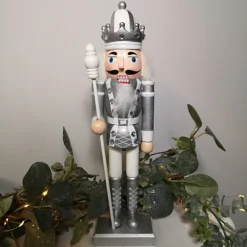 30cm Wooden Christmas Nutcracker Soldier Decoration With Silver Body And Shoes
