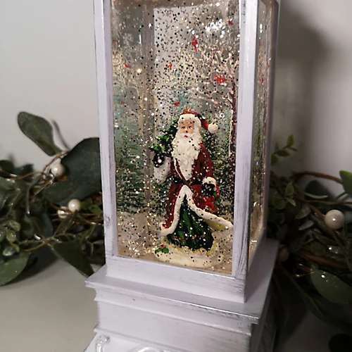 31cm Snowtime Dual Power LED Christmas Glitter Water Spinner White Lantern Santa Scene 3 31cm Snowtime Dual Power LED Christmas Glitter Water Spinner White Lantern Santa Scene - Image 3