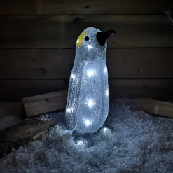 33cm (13") Indoor Outdoor Acrylic Standing LED Light Up Christmas Penguin In Cool White