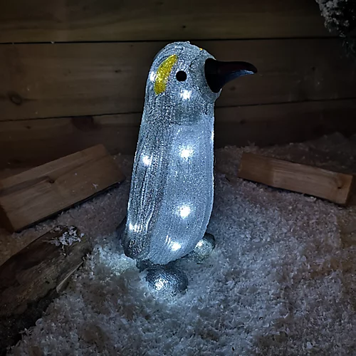 33cm (13") Indoor Outdoor Acrylic Standing LED Light Up Christmas Penguin In Cool White 4 33cm (13") Indoor Outdoor Acrylic Standing LED Light Up Christmas Penguin In Cool White - Image 4