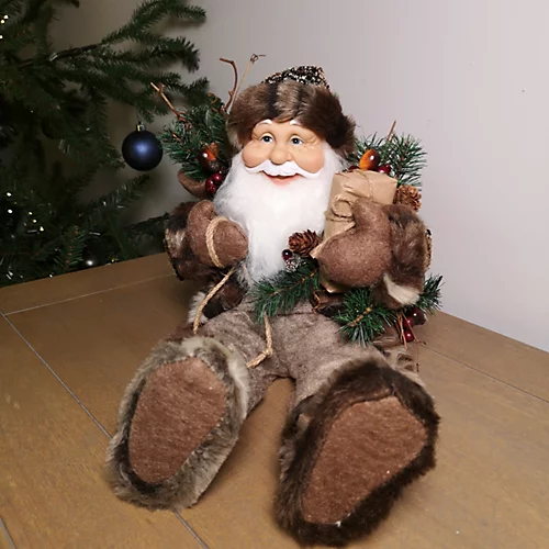 33cm Sitting Brown Santa Father Christmas Decoration 2 33cm Sitting Brown Santa Father Christmas Decoration - Image 2