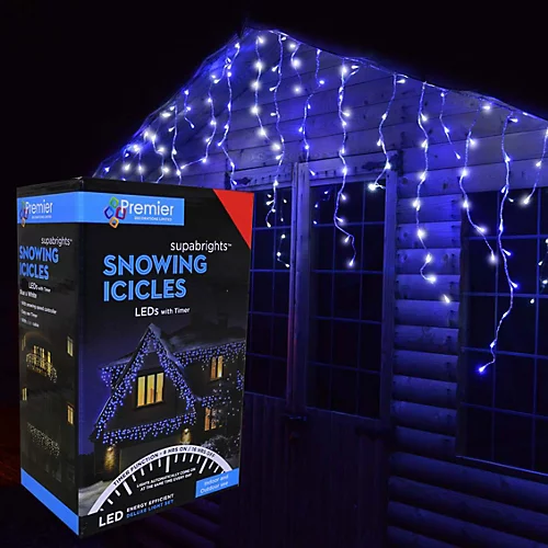 360 LED 8.8m Premier Christmas Outdoor Icicle Timer Lights - Blue & White 1 360 LED 8.8m Premier Christmas Outdoor Icicle Timer Lights - Blue & White