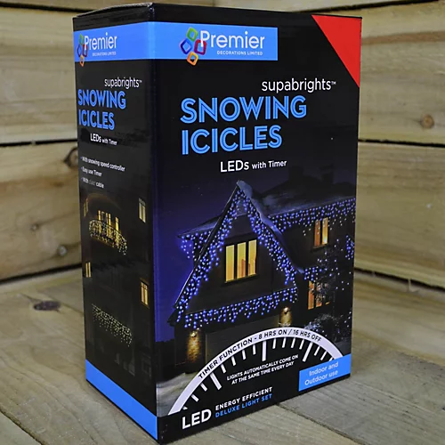 360 LED 8.8m Premier Christmas Outdoor Icicle Timer Lights - Blue & White 2 360 LED 8.8m Premier Christmas Outdoor Icicle Timer Lights - Blue & White - Image 2