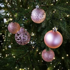 37pcs 6cm Assorted Shatterproof Baubles Christmas Decoration In Blush Pink