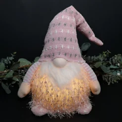 39cm Battery Operated LED Plush Pale Pink Sitting Gonk Christmas Decoration